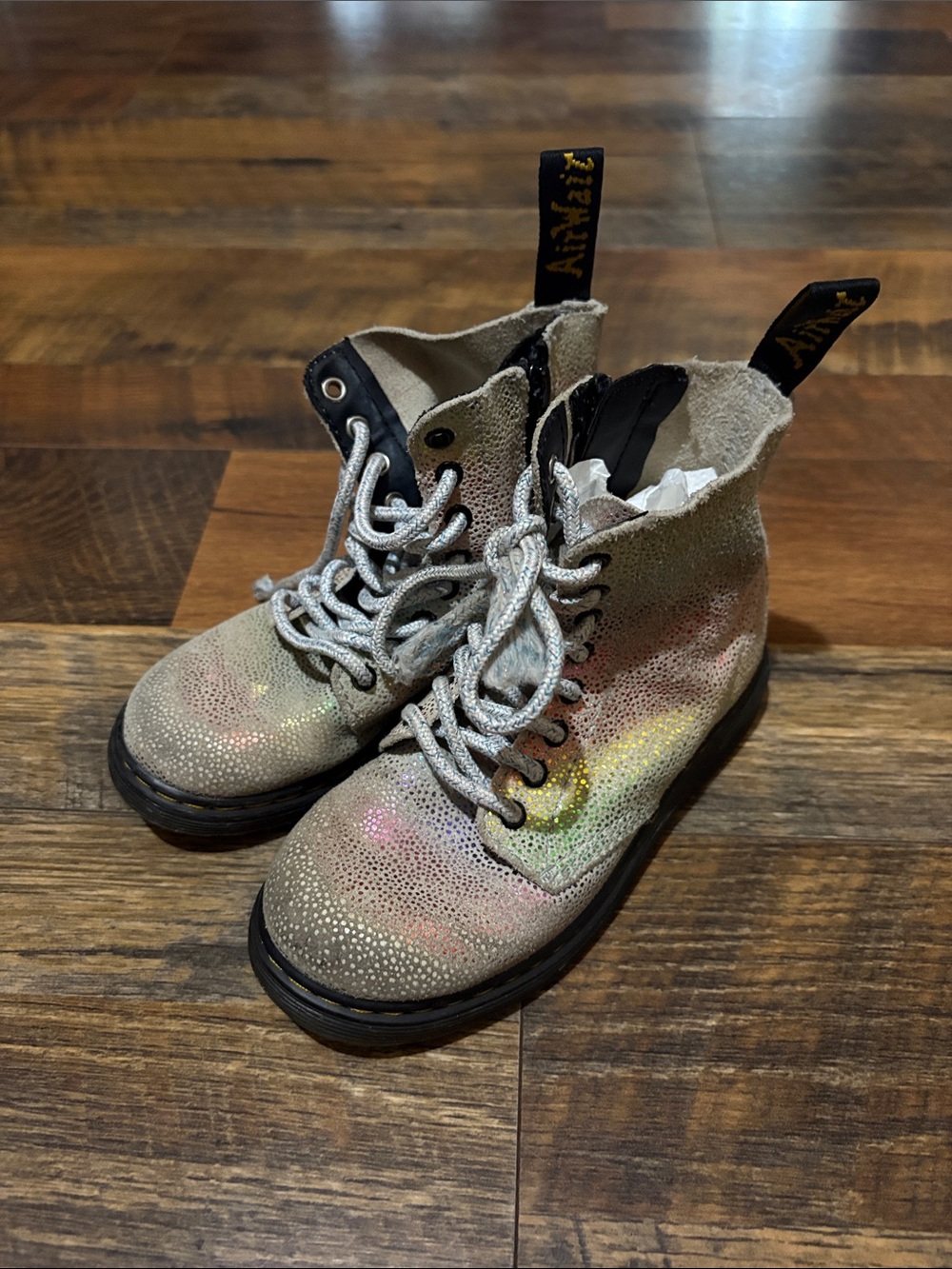 Dr. Martens Kids 1460 Pascal Rainbow Iridescent Glitter Suede Boots